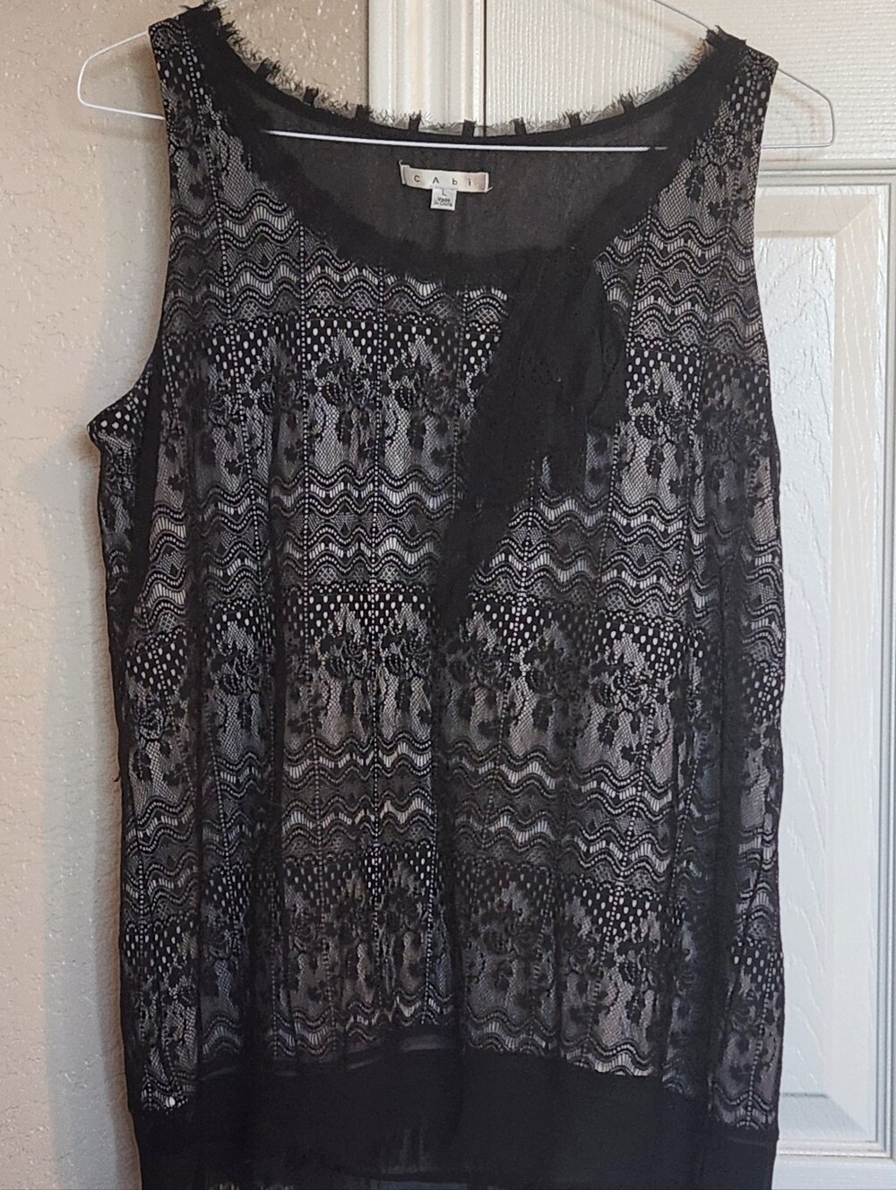 CAbi Black Lace Overlay Sleeveless Camisole